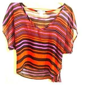 Bold Stripe Side-Tie Short Sleeve Blouse